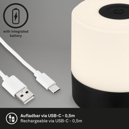 Briloner - LED dimmbar uppladdningsbar beröringsstyrd utomhusbordslampa LED/2W/5V 2700K IP44 1200 mAh svart