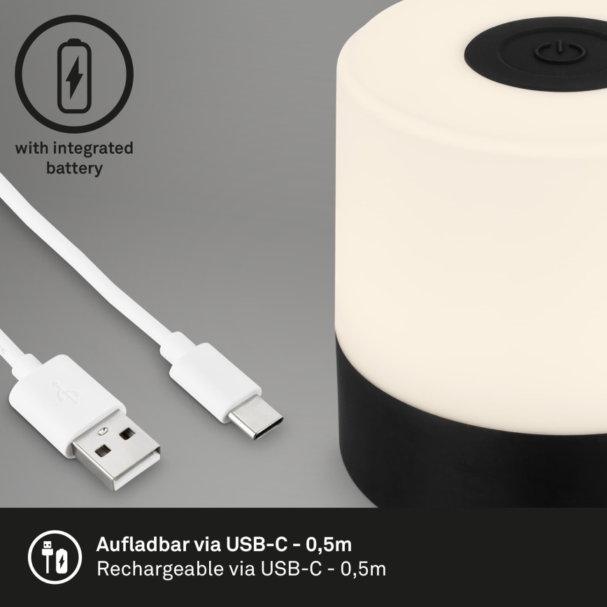 Briloner - LED dimmbar uppladdningsbar beröringsstyrd utomhusbordslampa LED/2W/5V 2700K IP44 1200 mAh svart