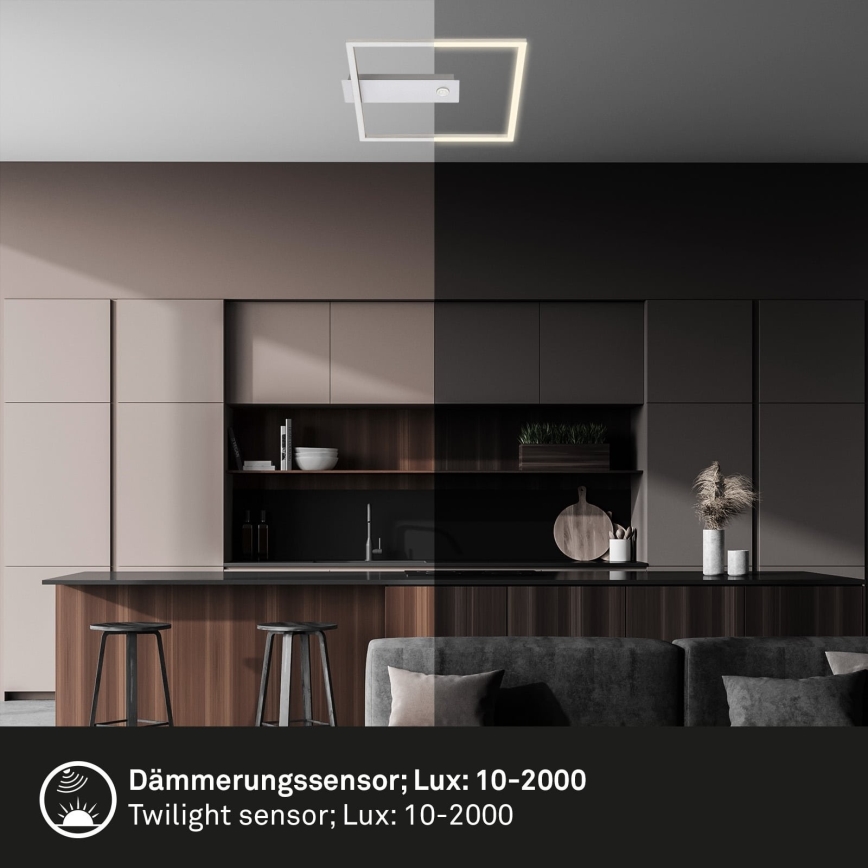 Briloner - LED-taklampa med rörelse- och skymningssensor FRAME LED/14W/230V 3000K 30x32 cm matt krom