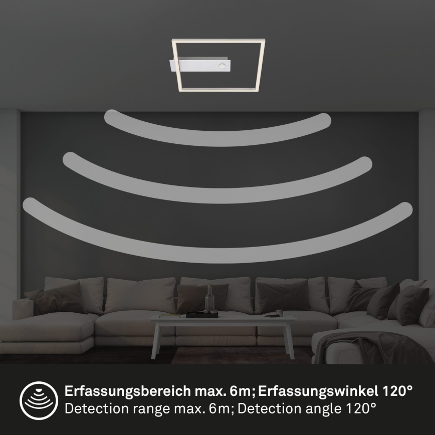 Briloner - LED-taklampa med rörelse- och skymningssensor FRAME LED/14W/230V 3000K 30x32 cm matt krom
