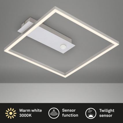 Briloner - LED-taklampa med rörelse- och skymningssensor FRAME LED/14W/230V 3000K 30x32 cm matt krom