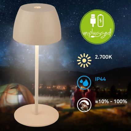Briloner - LED dimbar uppladdningsbar beröringsstyrd bordslampa för utomhusbruk MINI LED/2,5W/5V IP44 1800 mAh beige