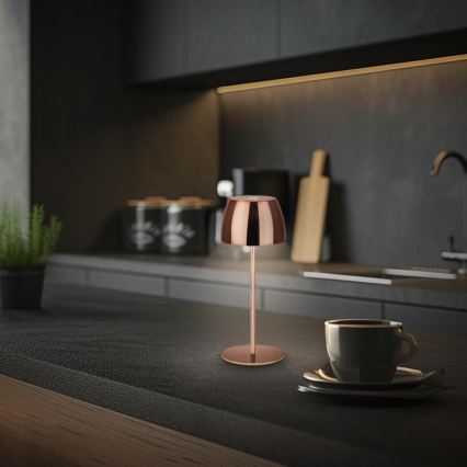 Briloner - MINI LED dimbar uppladdningsbar beröringsstyrd utomhusbordslampa, 2,5W/5V, IP44, 1800 mAh, kopparfärgad