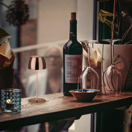 Briloner - MINI LED dimbar uppladdningsbar beröringsstyrd utomhusbordslampa, 2,5W/5V, IP44, 1800 mAh, kopparfärgad