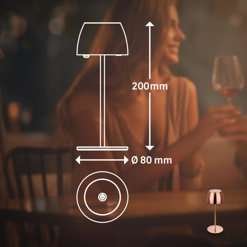 Briloner - MINI LED dimbar uppladdningsbar beröringsstyrd utomhusbordslampa, 2,5W/5V, IP44, 1800 mAh, kopparfärgad