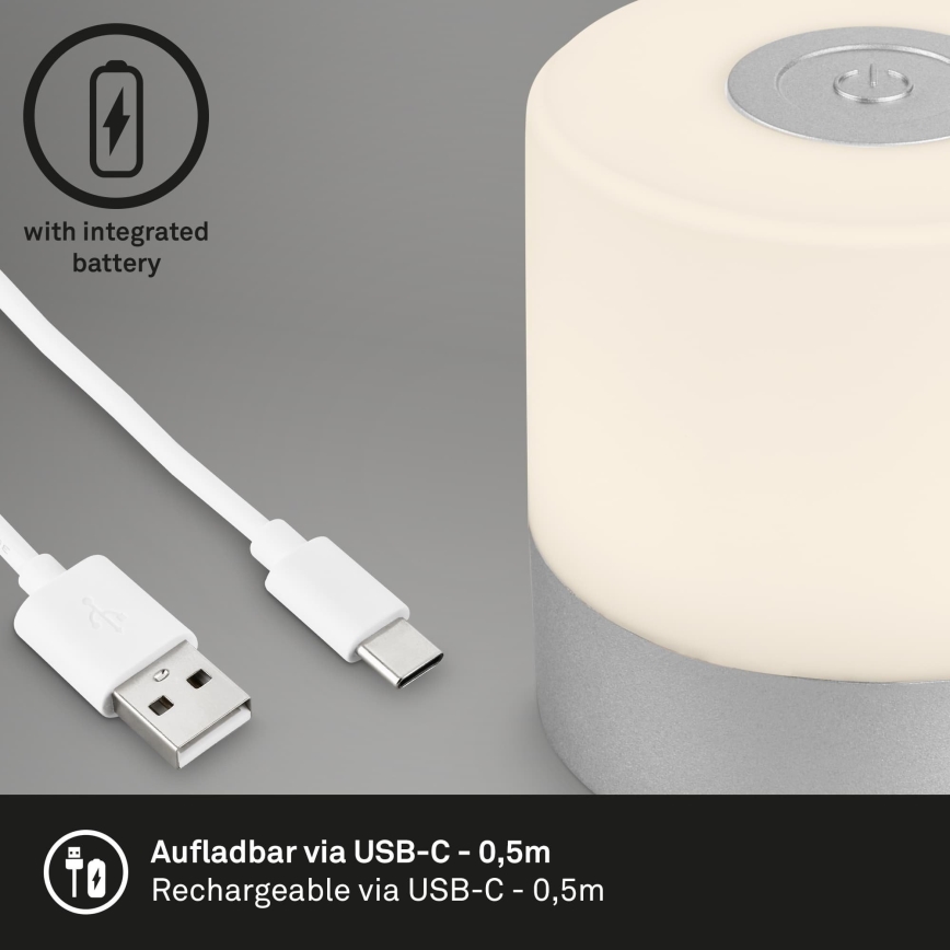 Briloner - Dimmbar uppladdningsbar beröringsstyrd bordslampa för utomhusbruk LED/2W/5V 2700K IP44 1200 mAh mattkrom