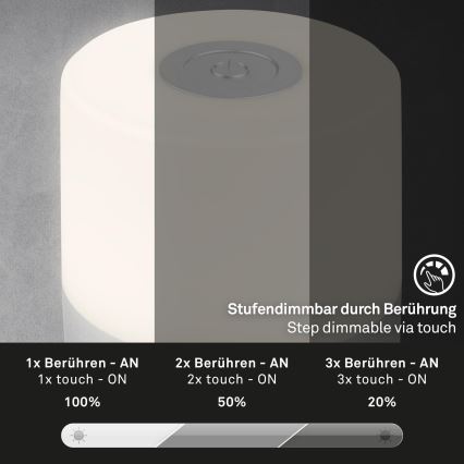 Briloner - Dimmbar uppladdningsbar beröringsstyrd bordslampa för utomhusbruk LED/2W/5V 2700K IP44 1200 mAh mattkrom