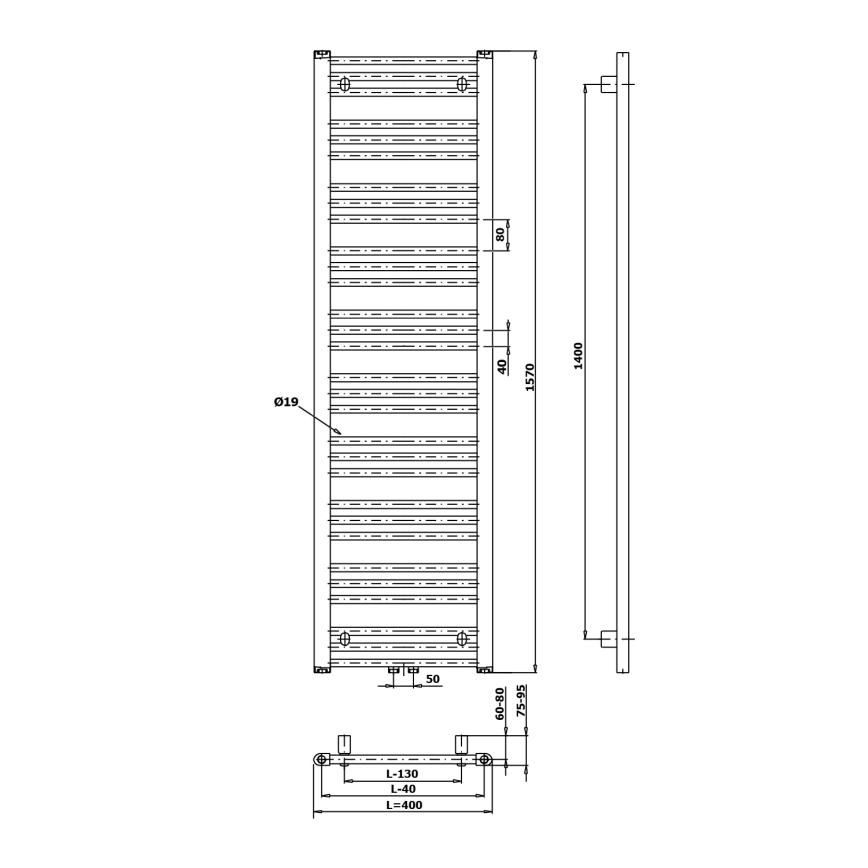 Bruckner - Badrumsradiator ALBRECHT 157x40 cm vit
