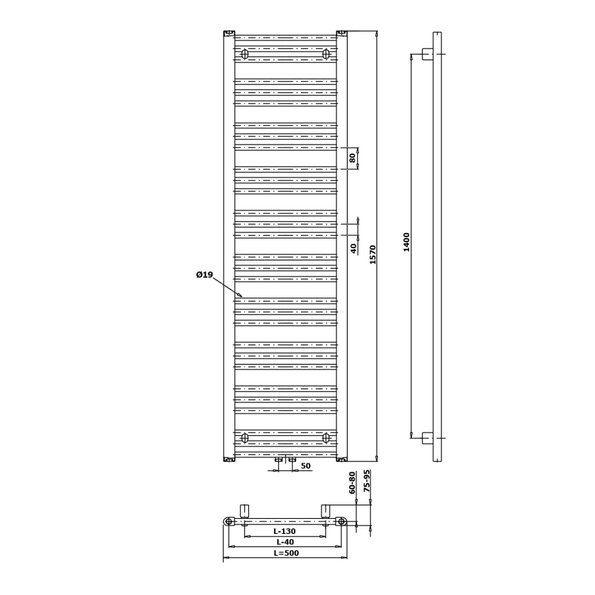 Bruckner - Badrumsradiator ALBRECHT 157x50 cm matt svart