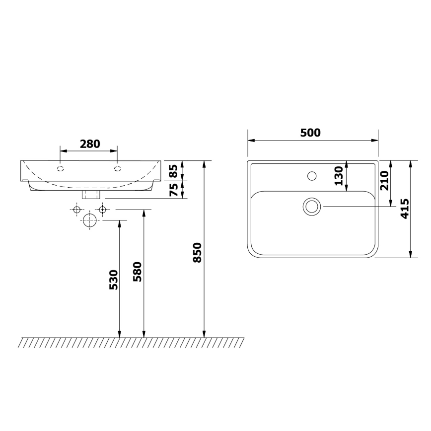 Bruckner - Infälld handfat NEON 50x41,5 cm keramik/vit