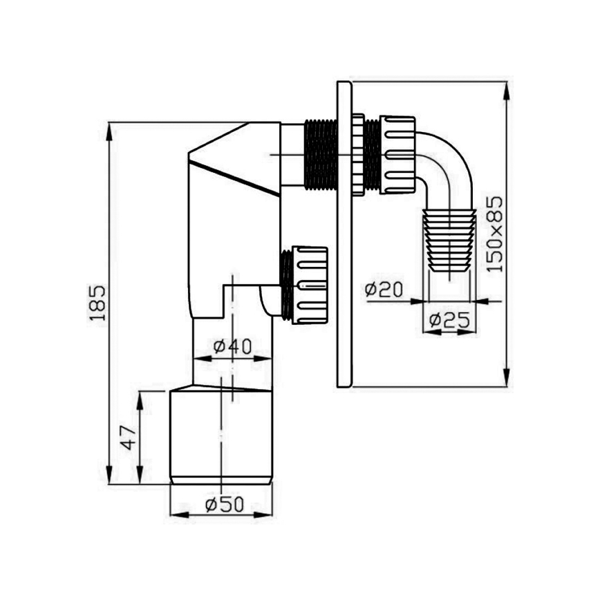 Bruckner - Sifon för tvättmaskin för dold installation DN40/50 polerad rostfri