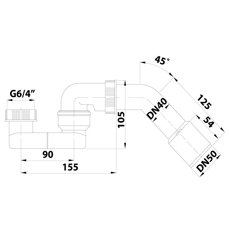 Bruckner - Sifon med unionsmutter och vinkelbåge DN40/50 vit