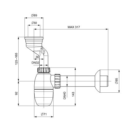 Bruckner - Urinalsifon med kuff DN40 vit