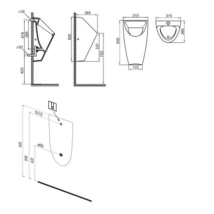 Bruckner - Urinoar SCHWARN bakre inlopp, bakre avfall keramik/matt svart