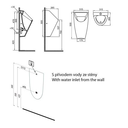 Bruckner - Urinoar SCHWARN bakre inlopp, bakre avfall keramik/vit