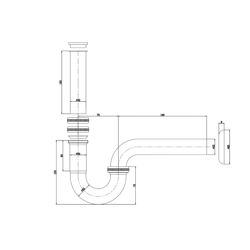 Bruckner - Vaskpropp DN32 skinande krom