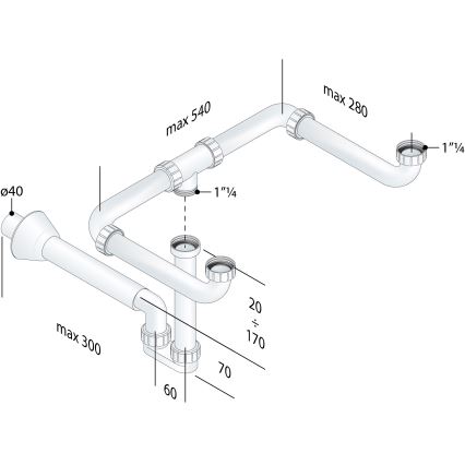 Bruckner - vaskpropp för dubbelt tvättställ möbler MOSQUITO DN40 vit