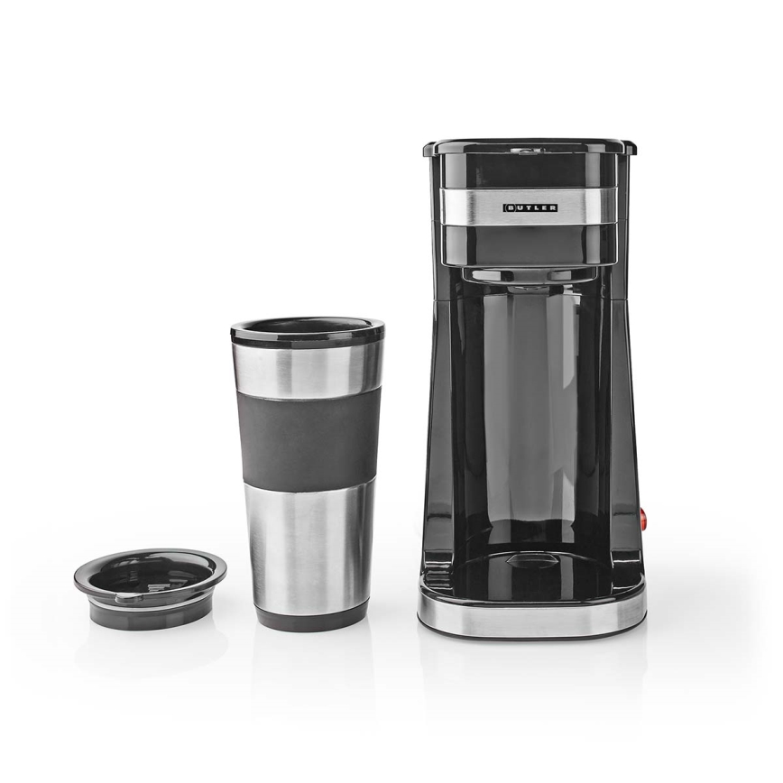 Butler - Kaffebryggare för en kopp 0,4 l med resmugg 750 W/230 V rostfritt stål/svart