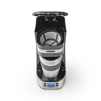Butler - Kaffebryggare för en kopp 0,4 l med timer och resemugg 750W/230V rostfritt stål/svart