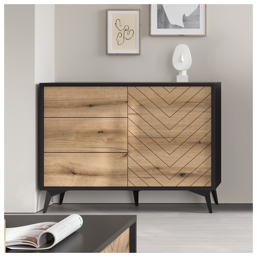 Byrå DIAMOND 77x104 cm svart/ek evoke