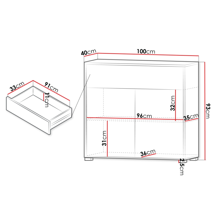 Byrå GESITA 93x100 cm vit