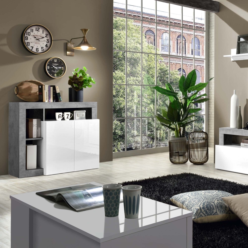 Byrå LENOR vit/grå betong