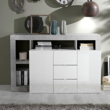 Byrå LENOR vit/grå betong