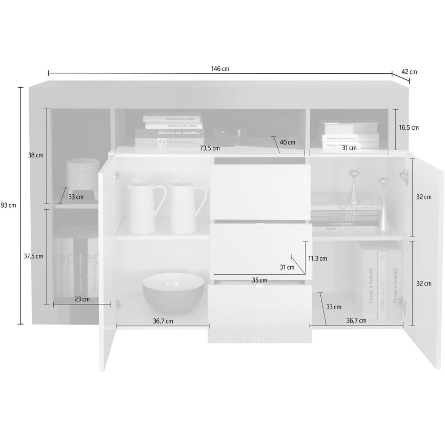 Byrå LENOR vit/grå betong