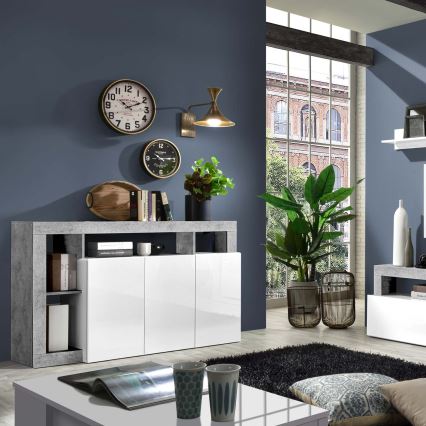 Byrå LENOR, vit/grå med betongutseende