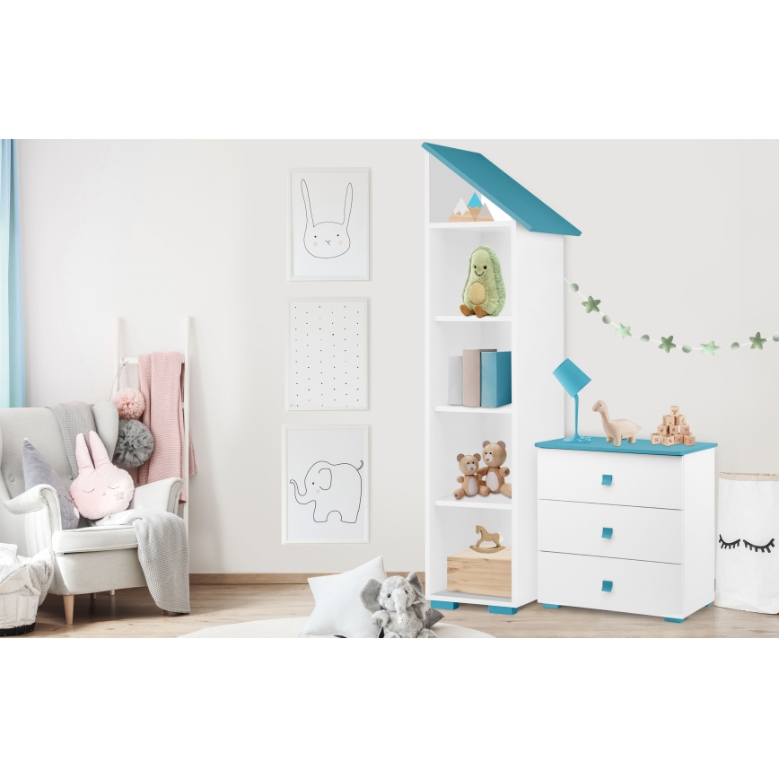 Byrå PABIS 87x83 cm vit/blå