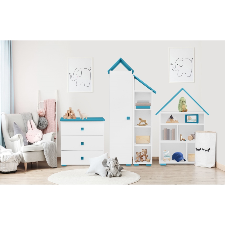 Byrå PABIS 87x83 cm vit/blå