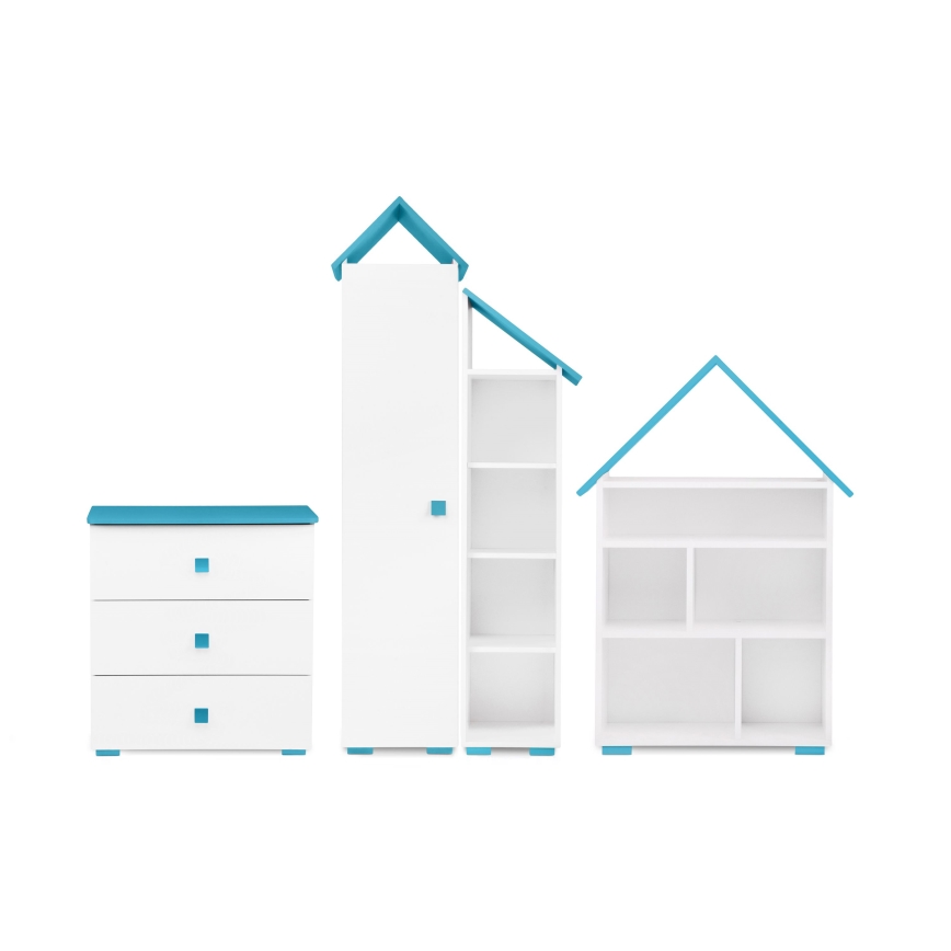 Byrå PABIS 87x83 cm vit/blå