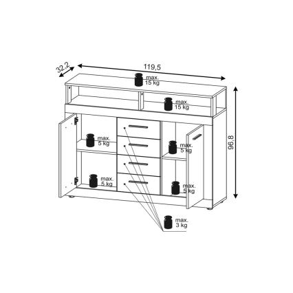 Byrå RUNA i sonoma-ek/vit