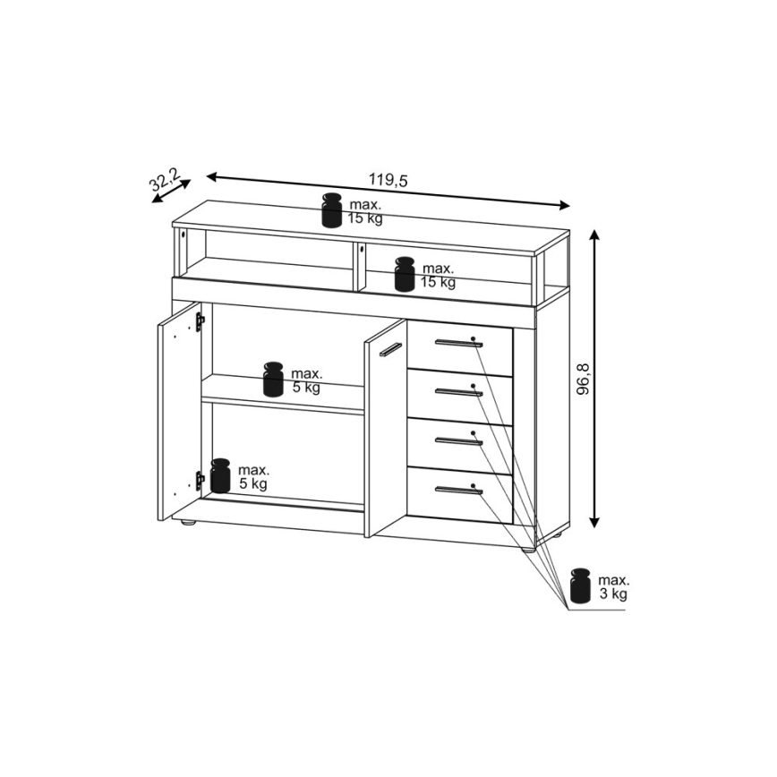 Byrå RUNA sonoma-ek/vit