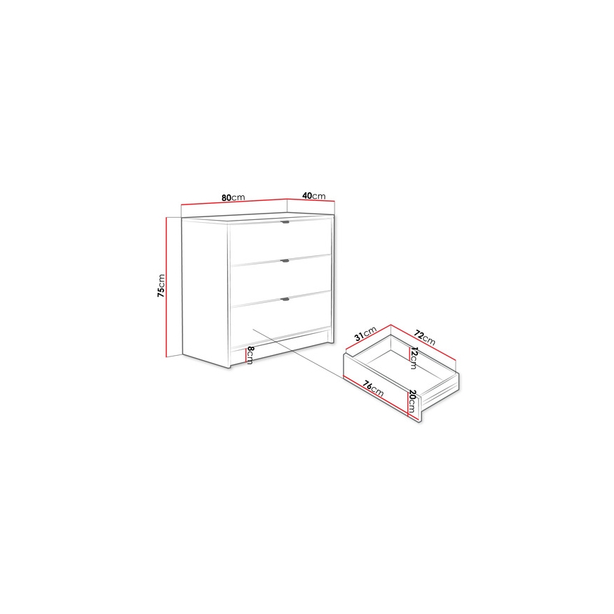 Byrå TIRENO 75x80 cm svart