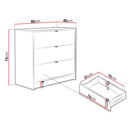 Byrå TIRENO 75x80 cm vit