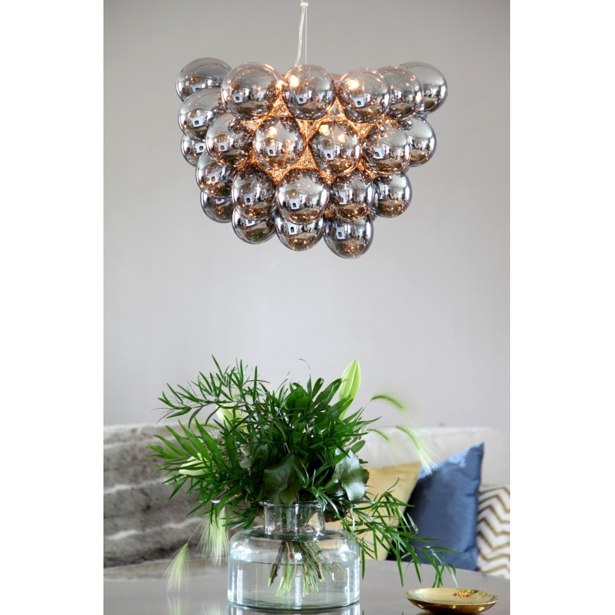 ByRydens - Ljuskrona med textilsladd GROSS 8xG9/4W/230V rökig/svart diameter 50 cm