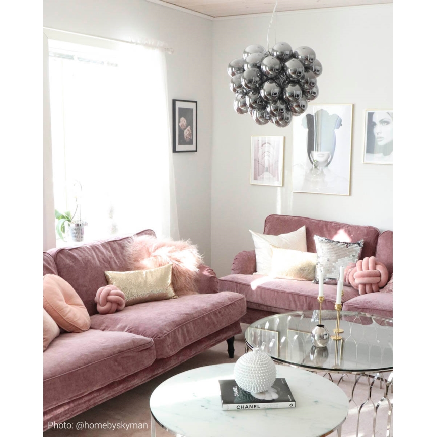 ByRydens - Ljuskrona med textilsladd GROSS 8xG9/4W/230V rökig/svart diameter 50 cm