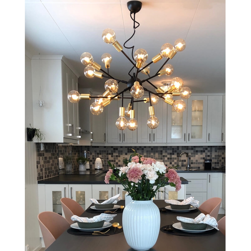 ByRydens - Ljuskrona med textilsladd HEROES 24xE27/5W/230V svart diameter 80 cm