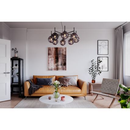 ByRydens - Ljuskrona med textilsladd BOYLE 8xE27/5W/230V rökig/svart diameter 83 cm