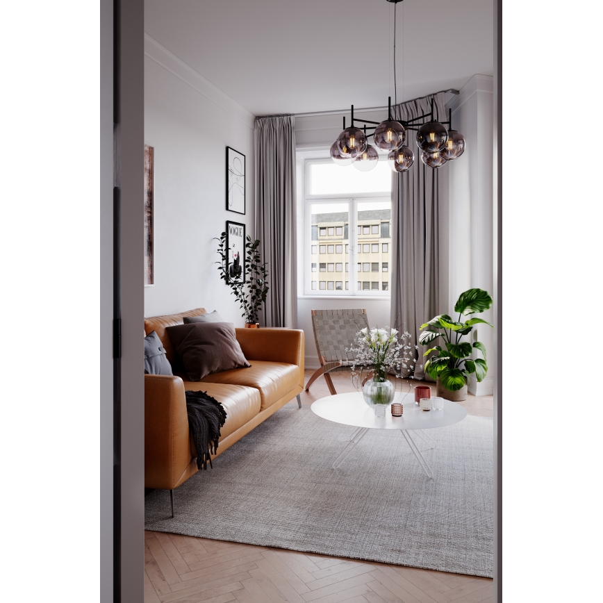 ByRydens - Ljuskrona med textilsladd BOYLE 8xE27/5W/230V rökig/svart diameter 83 cm