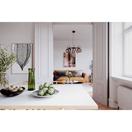 ByRydens - Ljuskrona med textilsladd BOYLE 8xE27/5W/230V rökig/svart diameter 83 cm