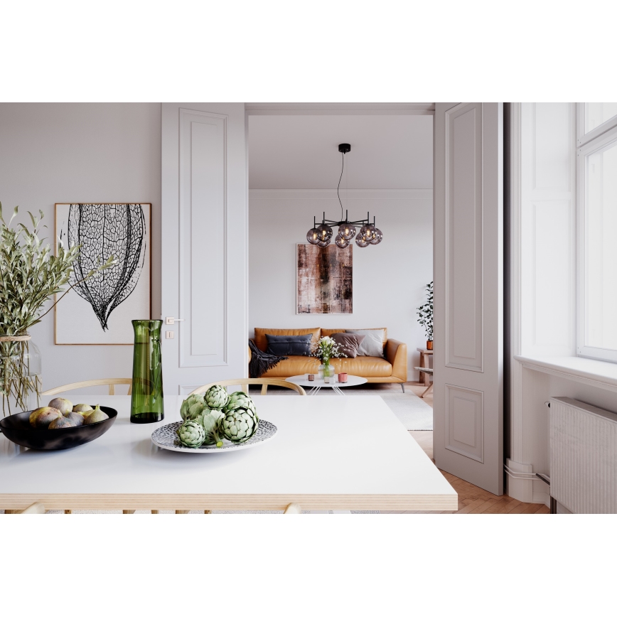 ByRydens - Ljuskrona med textilsladd BOYLE 8xE27/5W/230V rökig/svart diameter 83 cm