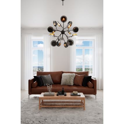 ByRydens - Ljuskrona med textilsladd TURNO 18xG9/4W/230V guld/svart diameter 80 cm