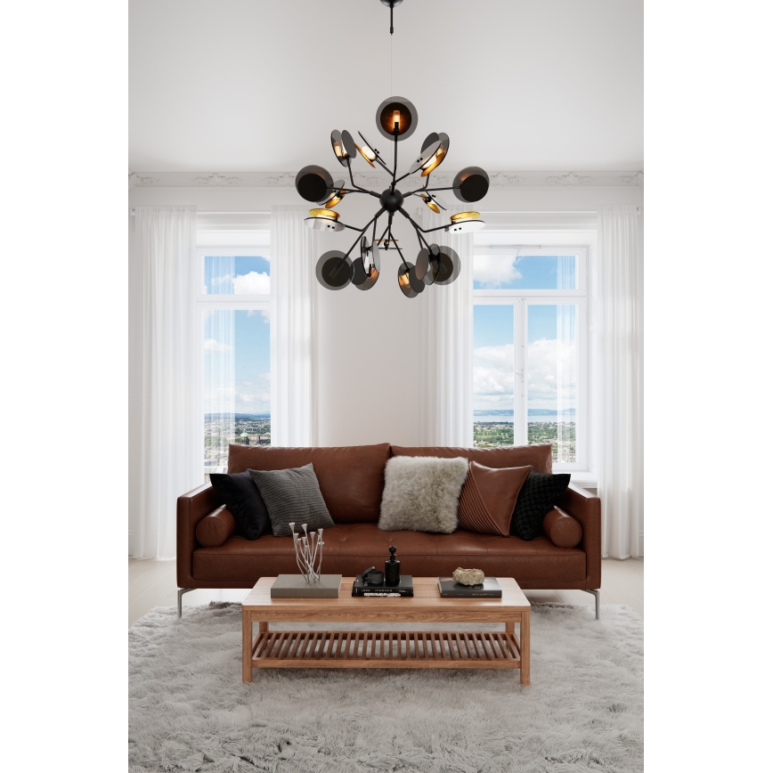 ByRydens - Ljuskrona med textilsladd TURNO 18xG9/4W/230V guld/svart diameter 80 cm