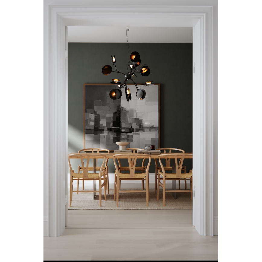 ByRydens - Ljuskrona med textilsladd TURNO 18xG9/4W/230V guld/svart diameter 80 cm