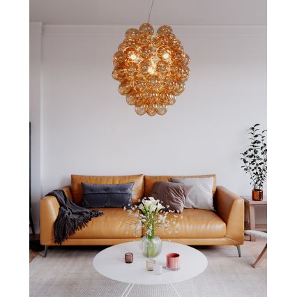 ByRydens - Ljuskrona med textilsladd DELUXE 4xE14/5W/230V rökig/brun diameter 64 cm