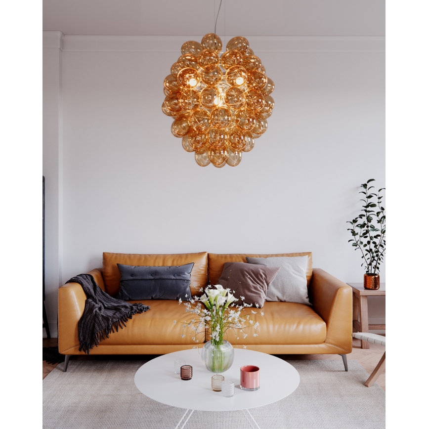 ByRydens - Ljuskrona med textilsladd DELUXE 4xE14/5W/230V rökig/brun diameter 64 cm