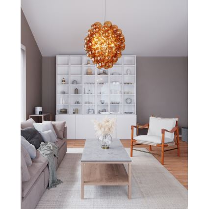 ByRydens - Ljuskrona med textilsladd DELUXE 4xE14/5W/230V rökig/brun diameter 64 cm