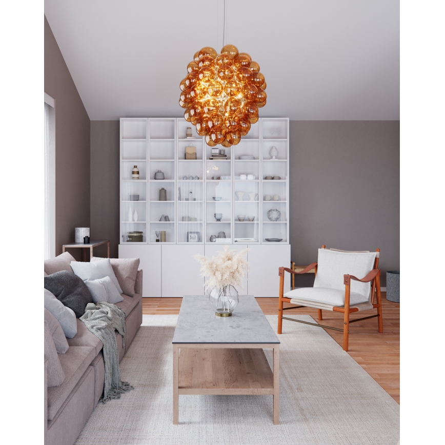 ByRydens - Ljuskrona med textilsladd DELUXE 4xE14/5W/230V rökig/brun diameter 64 cm